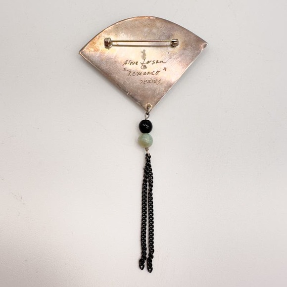 Alone Larsen Sterling Silver Brooch Modernist w Inlay Tassel "Romance Series" - Picture 12 of 13